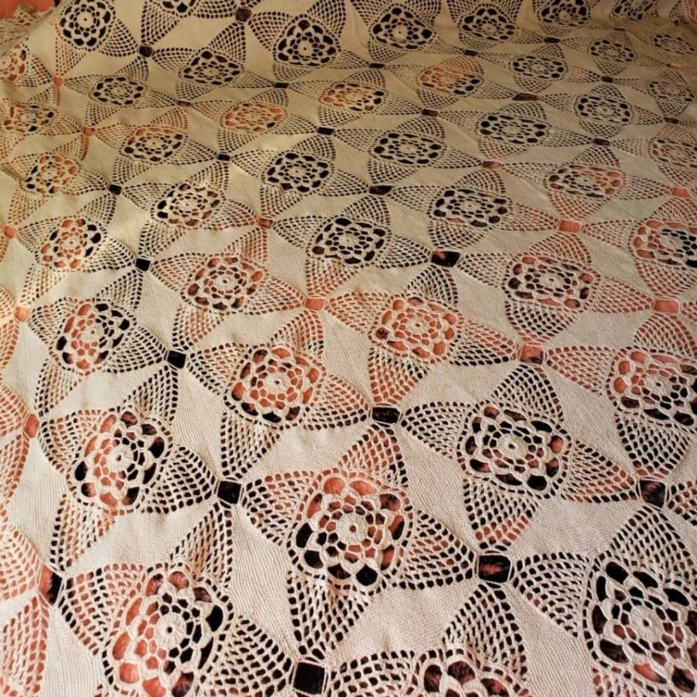 Handmade Beige Crochet Bedspread